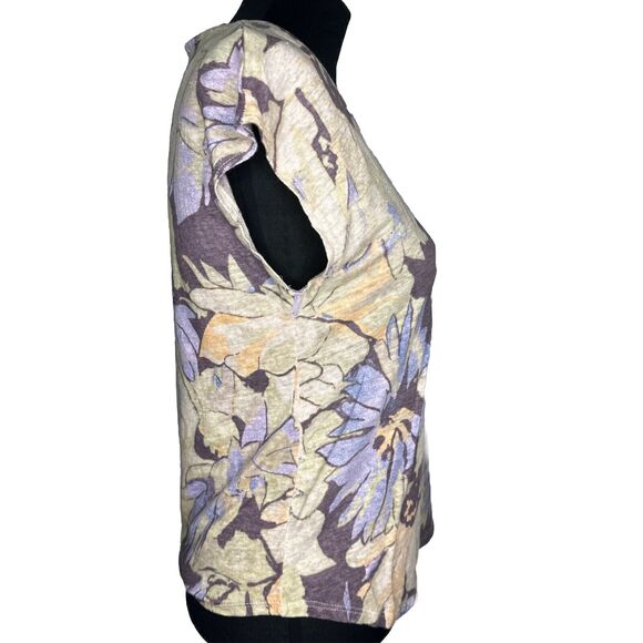 C&C California Linen Blouse XS Colorful Abstract Print Dolman Pullover Top - Picture 3 of 6